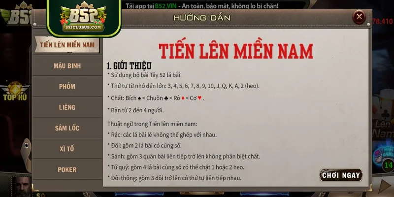 Bài tiến lên miền Nam và những thông tin cơ bản